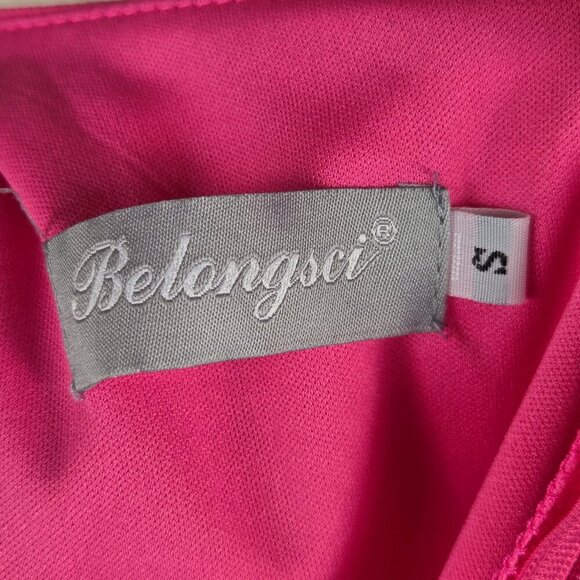 Belongsci Size Small Bright Pink Fit & Flare Dress Sleeveless Cutouts at Waist - Picture 8 of 12